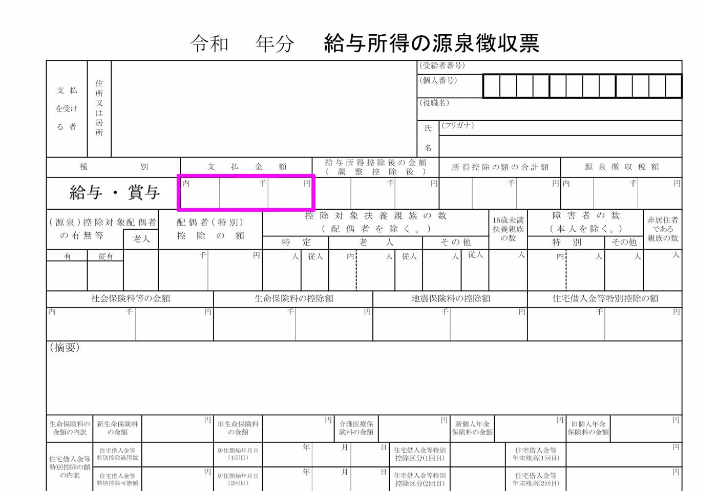 源泉徴収票の支払金額