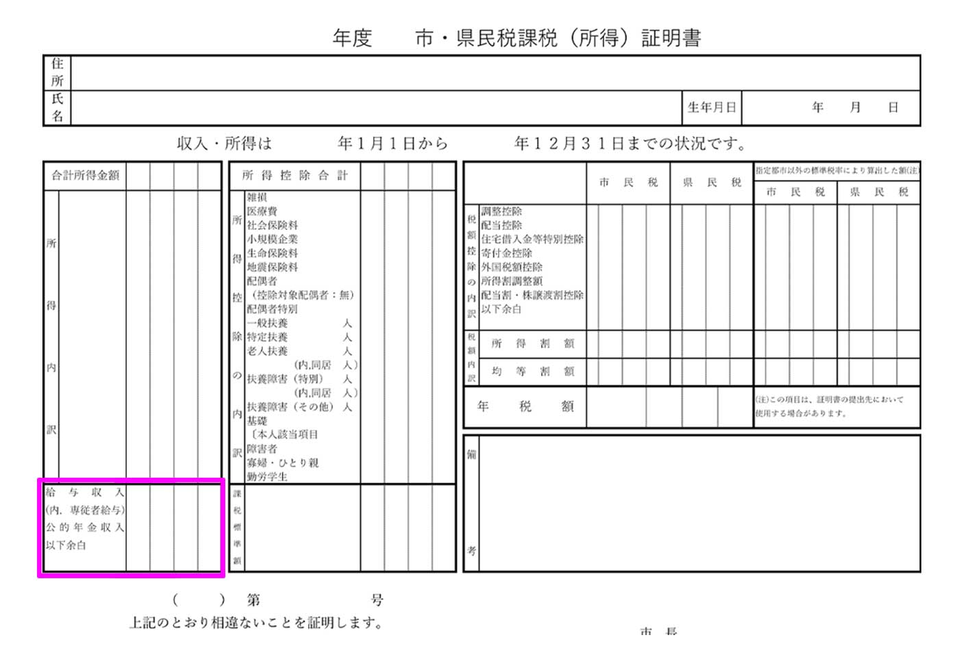 所得証明書の給与収入