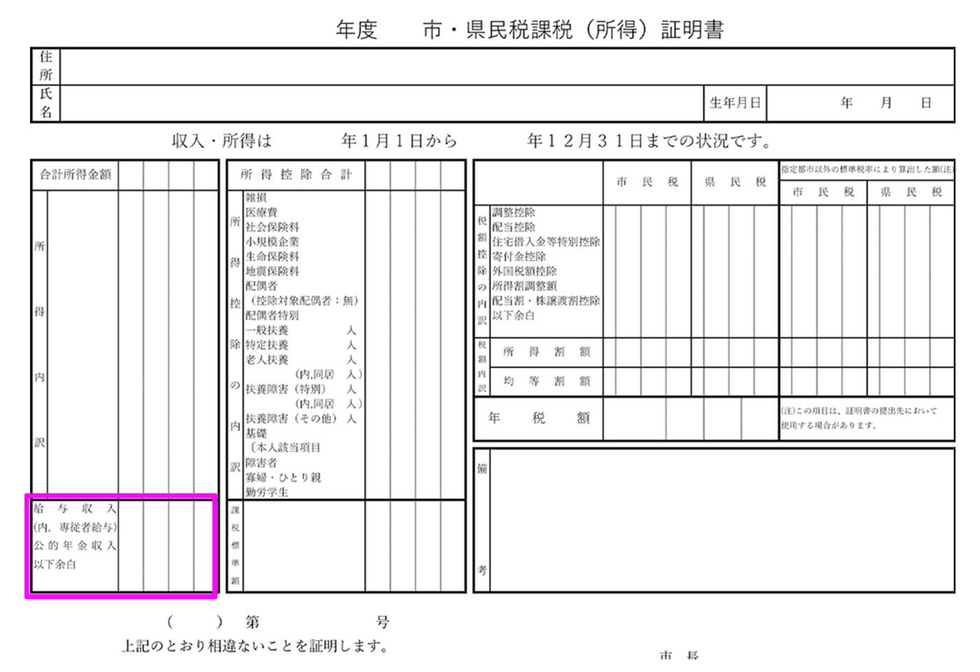 所得証明書の給与収入